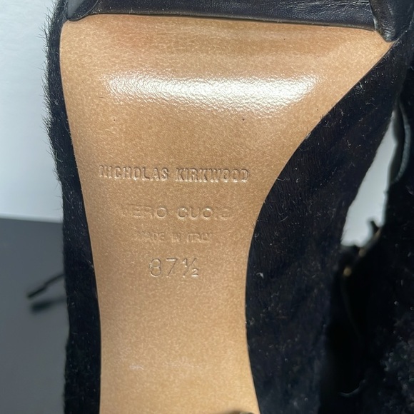 Nicholas Kirkwood Pony Hair Leather Platform Heel Black Lace Up Open Toe 7.5 - Picture 12 of 16